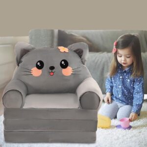 2026 Kopfkissen Klappbares Kindersofa, Rückenlehnensessel, 2-in-1-Klappsofa für Kinder, süßes Cartoon-Lazy-Sofa ohne Polsterung oder Polsterkern (Grey, 120x55x20cm) - Image 4