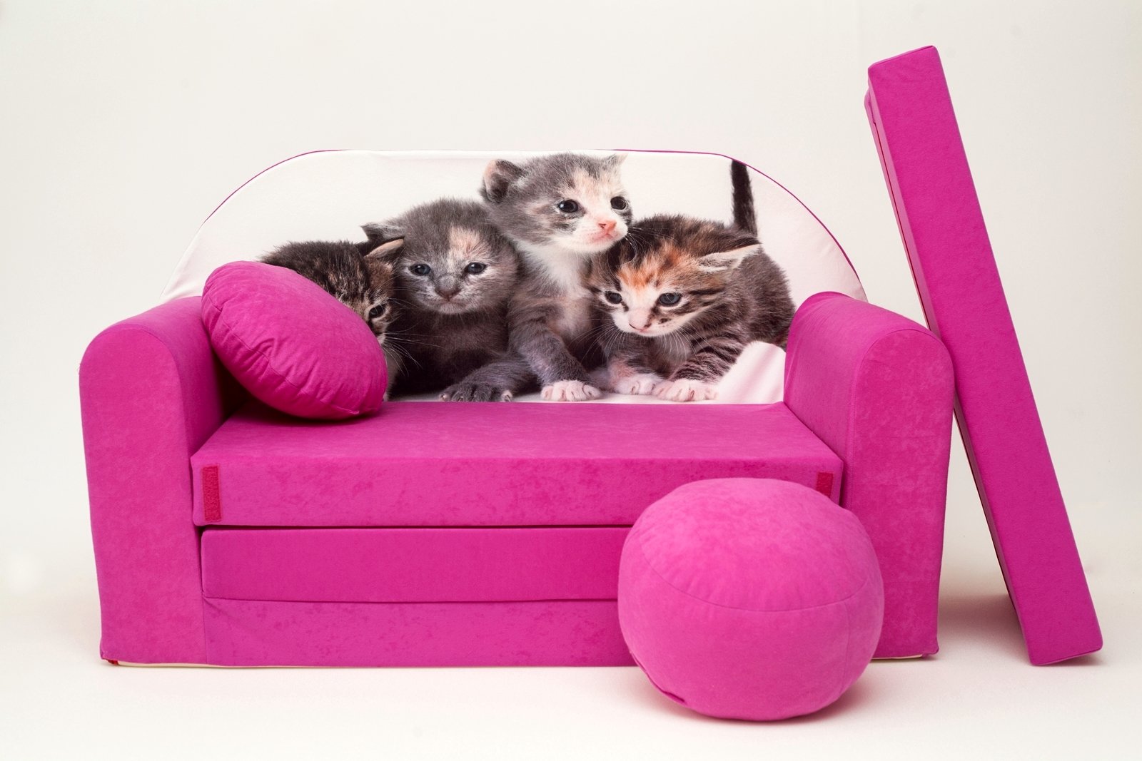 Pro Cosmo umwandelbares Kindersofa – perfekt zum Spielen und Schlafen – mit Abnehmbarer Matratze, Kissen und Pouf – 98 x 168 x 59 cm – leicht und einfach zusammenklappbar – Farbe H6 Rosa - Kätzchen