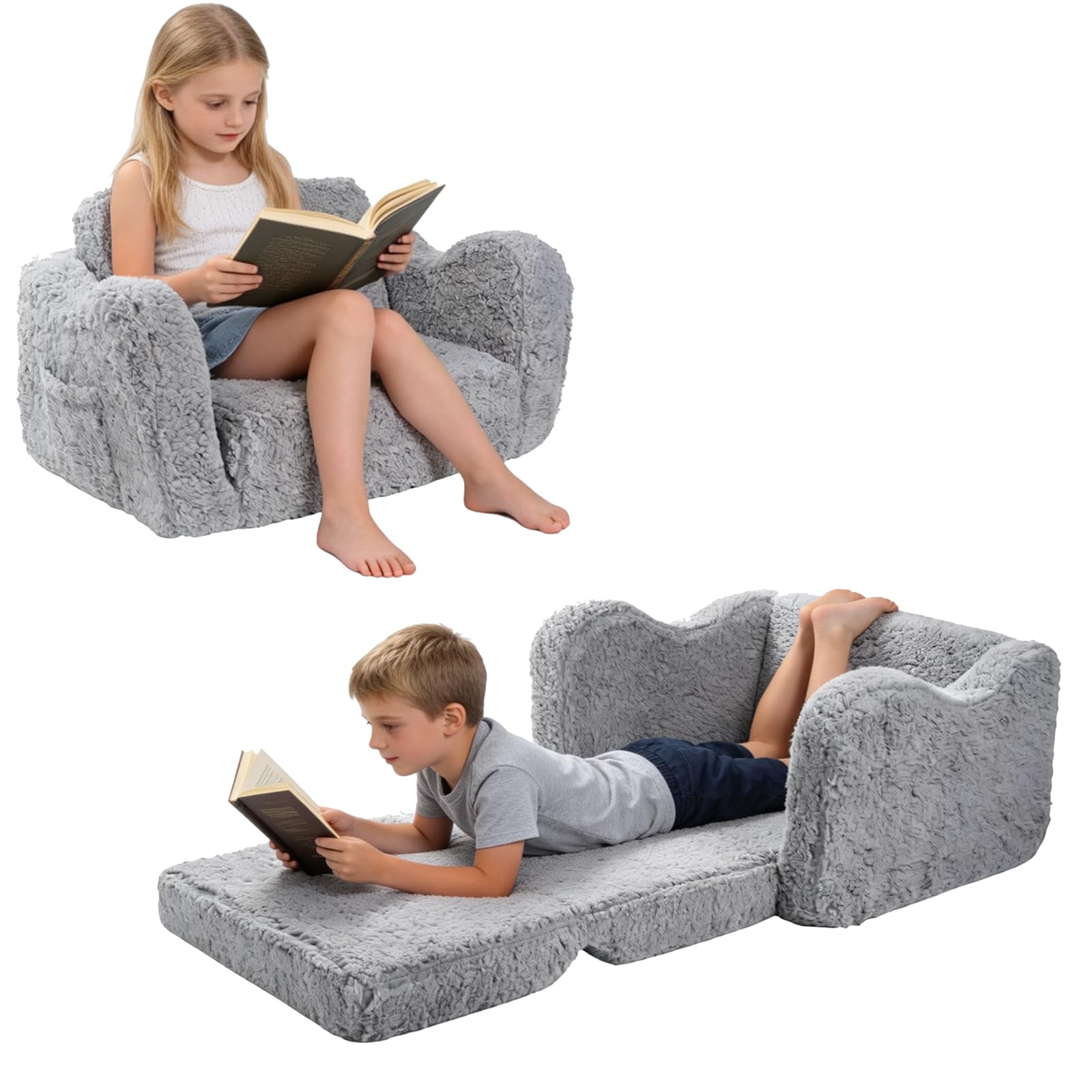 Plasaig Kindersofa Ausklappbar, 2-in-1 Kleinkinder Schlafsofa, Kindersessel mit Schlaffunktion, Mini Couch für Kuschelecke Kinderzimmer, Fancy Spielsofa für Jungen und Mädchen im Alter von 1–3 Jahren
