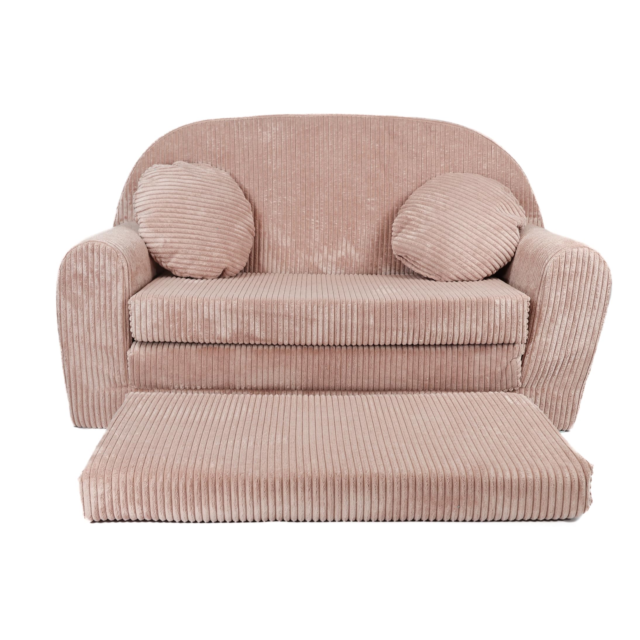 FORTISLINE Kindersofa XXL ausklappbar 96x57x48 cm - Kindercouch aus Cord mit Liegefläche 165 cm, Kinderzimmer Sofa mit 2 Kissen, Abnehmbarer waschbarer Bezug, Oeko-TEX Standard 100