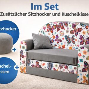 All4All Kindersofa Klappsofa - Schlafsofa 3in1 - Velo - Spielsofa für Kinder - Sofa zum Aufklappen - mit Pouf - faltbar - zum Schlafen – Schaumstoff Sofa (Z5 Grün + Tiere) - Image 4