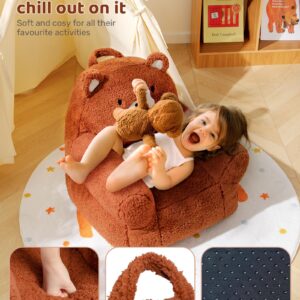 BEJOY Bequemer kindersofa, Schaumstoffgefülltes kindersessel, Einzelne kuschelige Sherpa-kindercouch für Jungen und Mädchen, Bär - Image 4