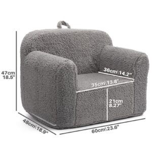BEJOY Kindersofa - Ultra-Weicher Schaumstoff Gefüllter Kindersessel, Kuscheliger Sherpa Lesecouch für Mädchen und Jungen - Grau - Image 4