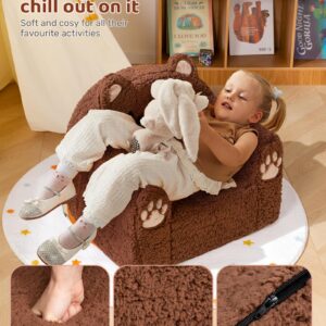 BEJOY Kindersofa Ultraweiches Kuschel-Schaumstoff kindersessel, Einzelsitz Sherpa Lesecouch für Jungen und Mädchen, Braunbär - Image 4