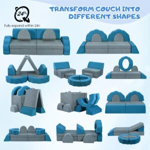 CUPCHID Kindersofa,modulare Kinderspielcouch, Kindersofa,Schlafzimmer- und Spielzimmermöbel für Kleinkinder, umwandelbares Schaumstoff (10er Set - grau-blau) - Image 4