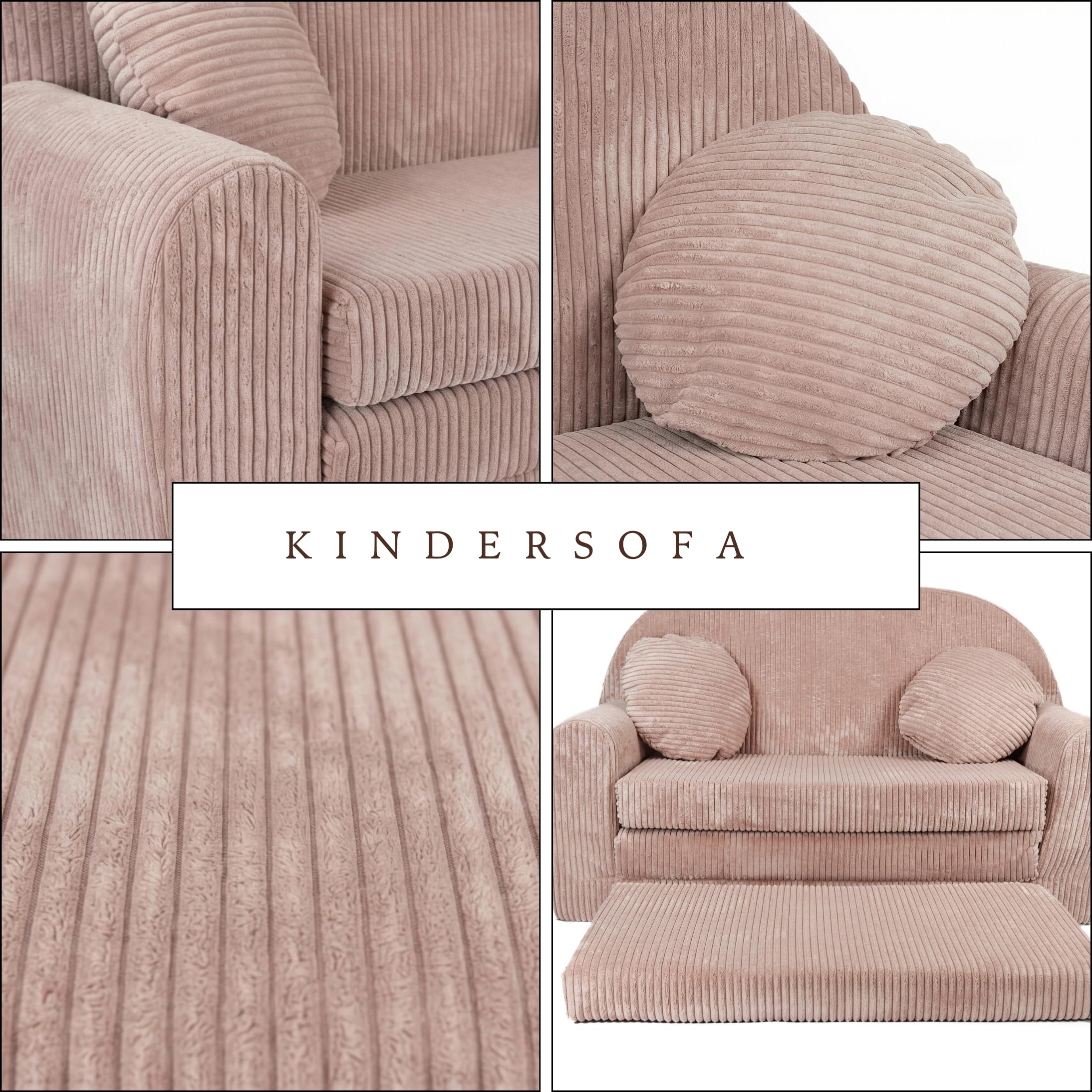 FORTISLINE Kindersofa XXL ausklappbar 96x57x48 cm - Kindercouch aus Cord mit Liegefläche 165 cm, Kinderzimmer Sofa mit 2 Kissen, Abnehmbarer waschbarer Bezug, Oeko-TEX Standard 100 - Image 4