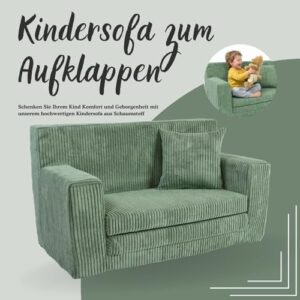 FORTISLINE Kindersofa ausklappbar aus Cord 83x47x43 cm - Kindercouch mit Liegefläche 112 cm, Kinderzimmer Sofa mit Kissen, Abnehmbarer waschbarer Bezug, Oeko-TEX Standard 100 - Image 4