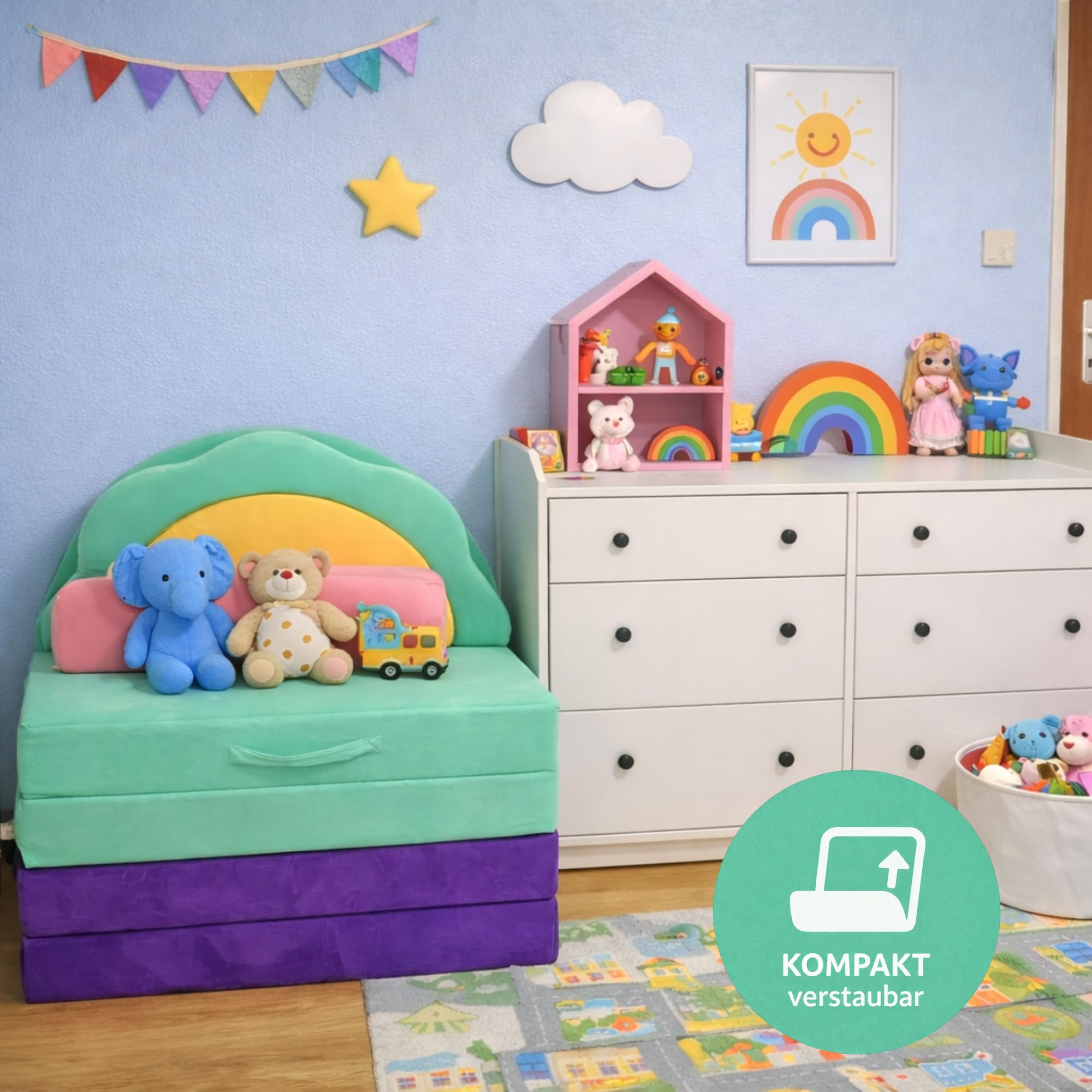 Klein Brn 11-teiliges modulares Kindersofa aus Samt für Kinder - Spielsofa I Bodensofa & Schlafsessel ab 1 Jahr (Regenbogen) - Image 3