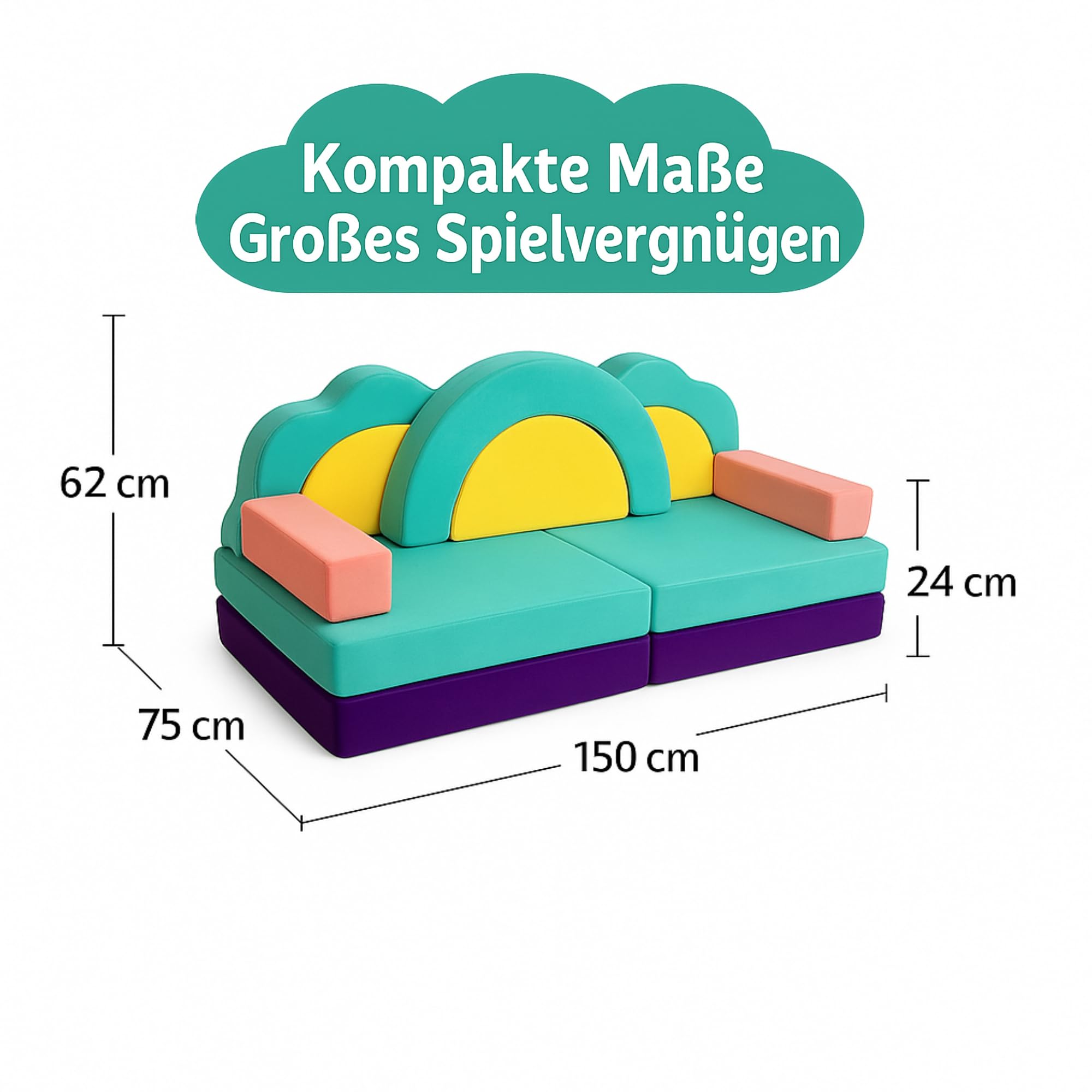 Klein Brn 11-teiliges modulares Kindersofa aus Samt für Kinder - Spielsofa I Bodensofa & Schlafsessel ab 1 Jahr (Regenbogen) - Image 4