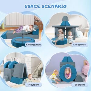 Krovtoy 10-teiliges Modulares Spielsofa Grau-Blau, DIY Kindercouch mit Blumenform & Leuchteffekt, Waschbarer Bezug, Umwandelbar zum Spielen & Entspannen für Kinderzimmer - Image 4