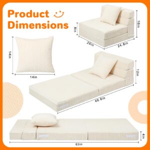 MeMoreCool Kindersofa, Kindersessel aus geripptem Samt, modulares Spielsofa, ausklappbares Kindersofa, umwandelbarer Futon-Matratzenschlafplatz für das Spielzimmer, beige - Image 4