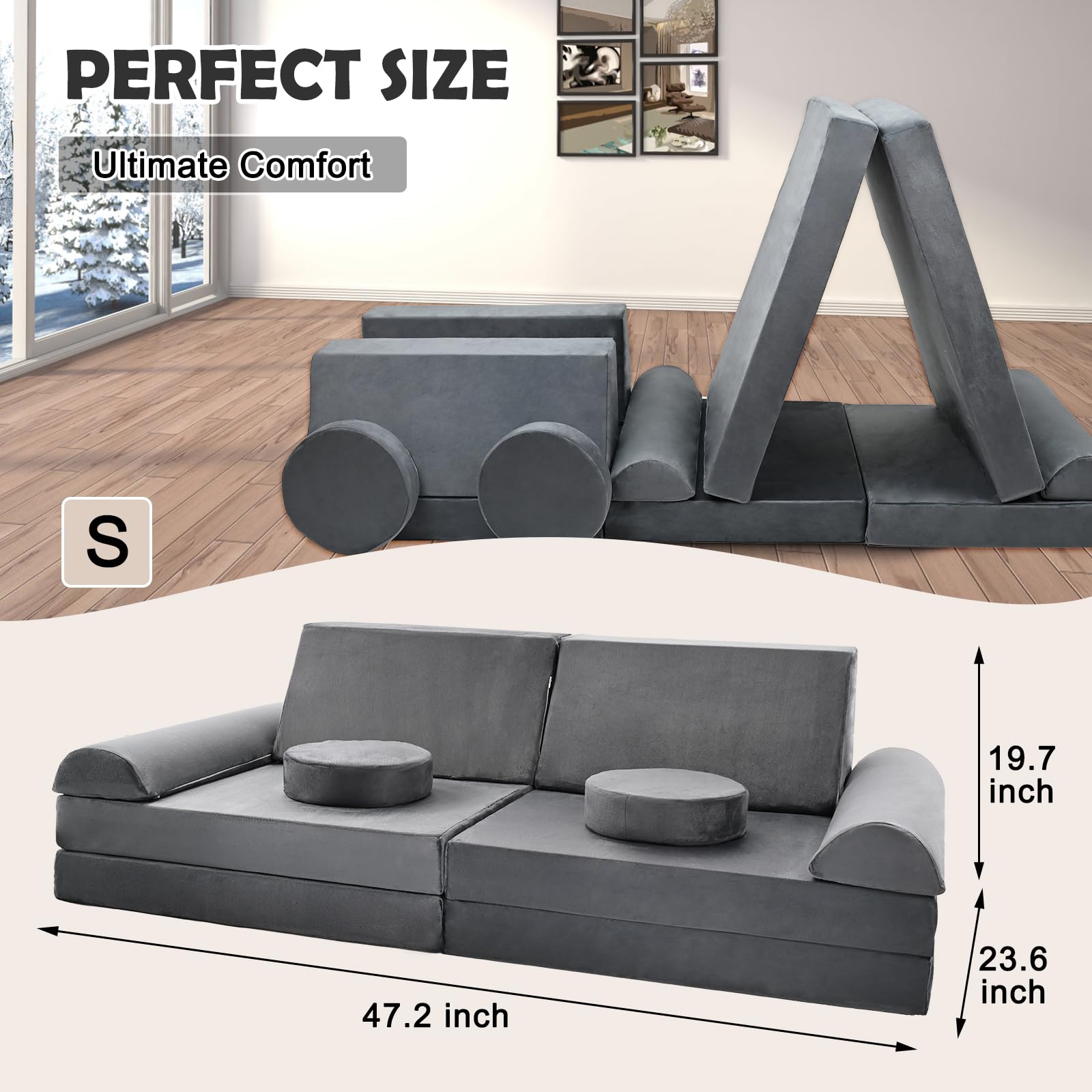 Meulbaty Spielsofa für Kinder,Kindersofa aus 10 Schaumstoff Bausteine, Flexibel Kombinierbare Kinder Couch Modulares Spielsofa zum Spielen, Kreativsein, Schlafen(120CM) - Image 2
