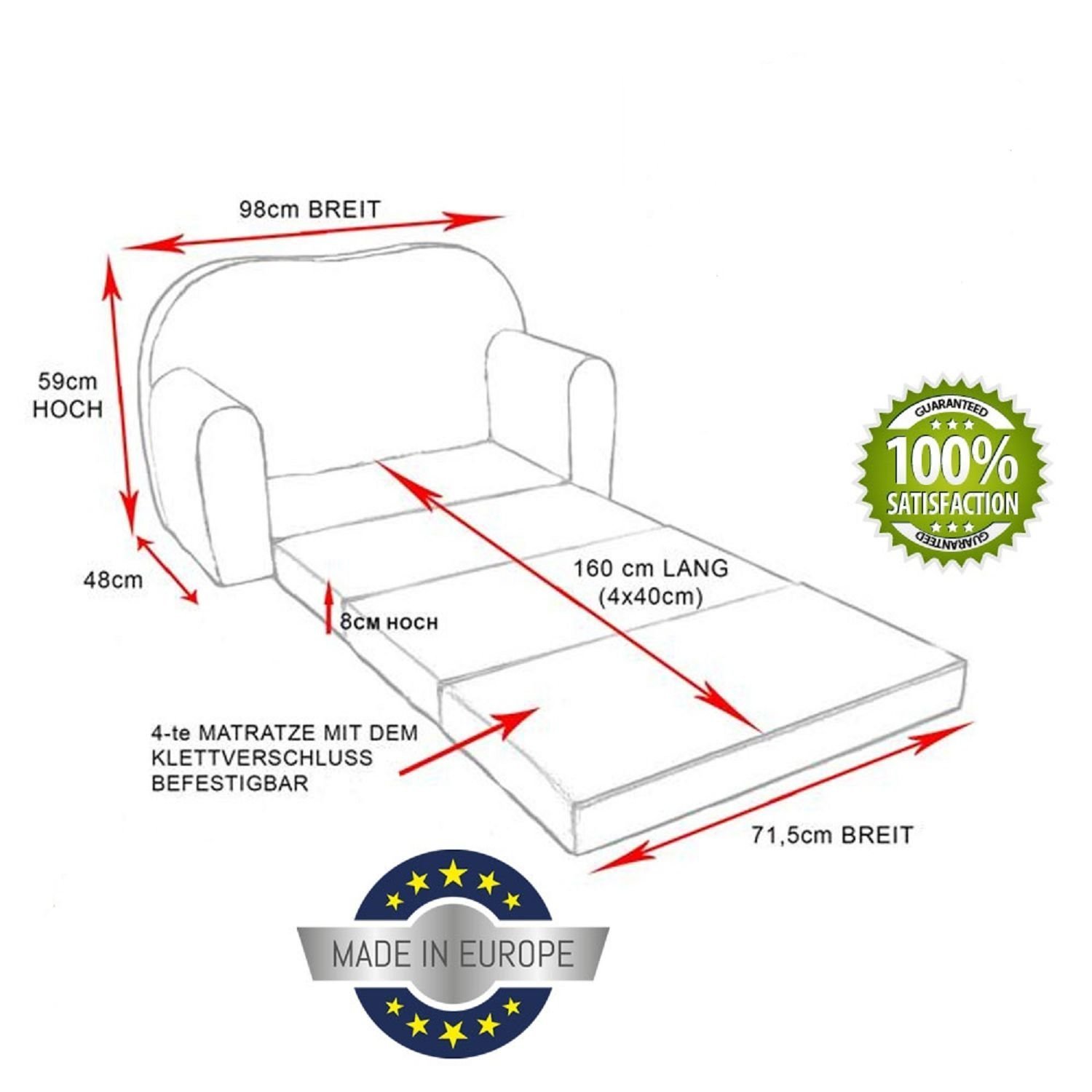 Pro Cosmo A25 Kinder-Schlafsofa Futon mit Pouff/Fußhocker/Kissen, Stoff, Grau, 168 x 98 x 60 cm, Textil - Image 2