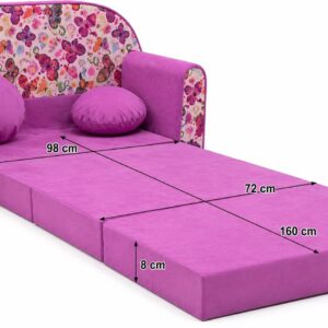 TUPPI Kindersofa mit Schlaffunktion 168x98 cm - Kindersofa Ausklappbar - Kinder Sofa für Kinderzimmer - Samtweicher Velours - 4-teilig inkl. Kissen & Puff - Image 4