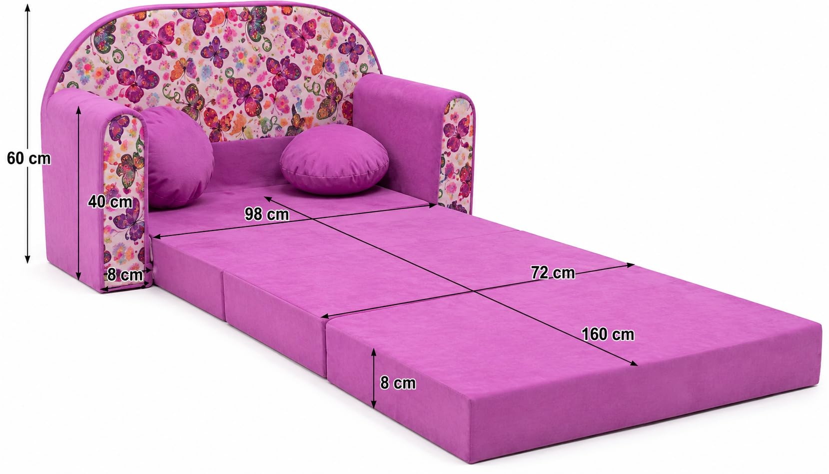 TUPPI Kindersofa mit Schlaffunktion 168x98 cm - Kindersofa Ausklappbar - Kinder Sofa für Kinderzimmer - Samtweicher Velours - 4-teilig inkl. Kissen & Puff - Image 4