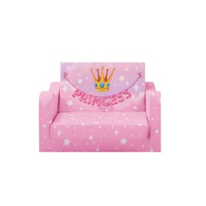alldomess Kindersofa Ausklappbar 2-in-1, Standfester Schlafsofa für Jugend und Mädchen,Weiche Kindercouch für Kuschelecke Leseecke, Rosa Prinzessin - Image 1