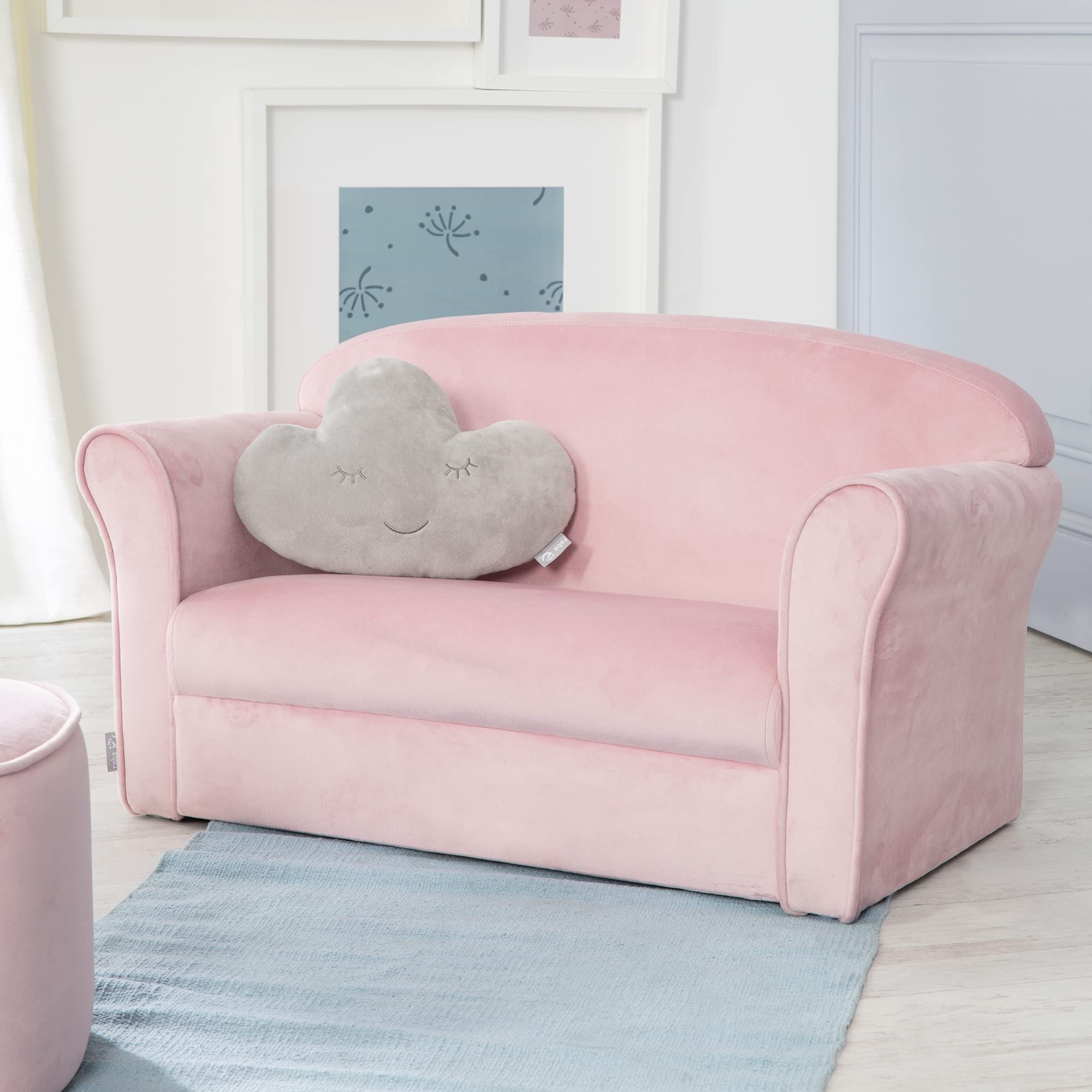 roba Kindersofa Lil Sofa mit Armlehnen für Mädchen und Jungen - Bequeme Kindercouch - Samtstoff rosa - Sitzmöbel für Baby & Kinderzimmer - Image 2